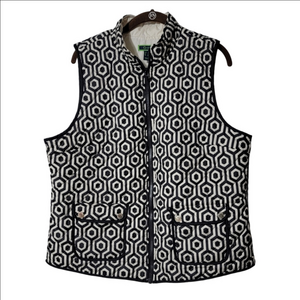 C.WONDER Quilted Vest, Cream And Black Hex Pattern In Size Large, EUC